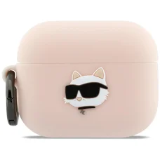 AirPods Pro 3 Karl Lagerfeld Choupette Head 3D szilikon tok rózsaszín
