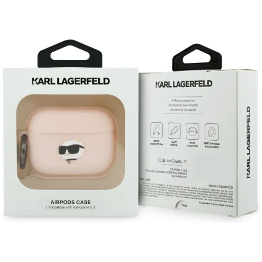 AirPods Pro 3 Karl Lagerfeld Choupette Head 3D szilikon tok rózsaszín - 4