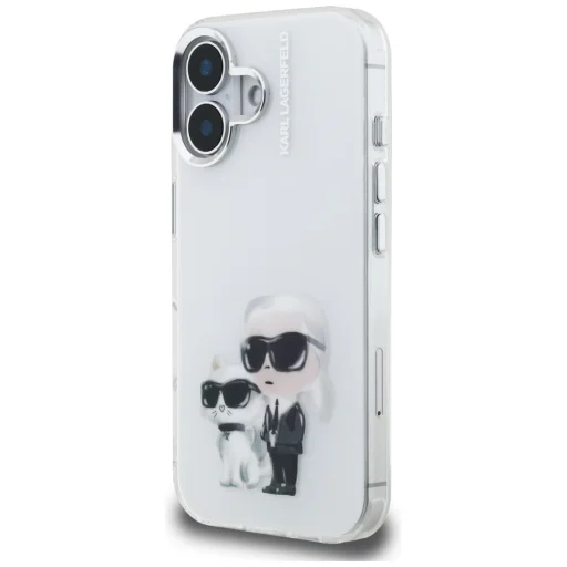 iPhone 16 Karl Lagerfeld IML Aquarelle Karl & Choupette & Logo fehér tok - 2