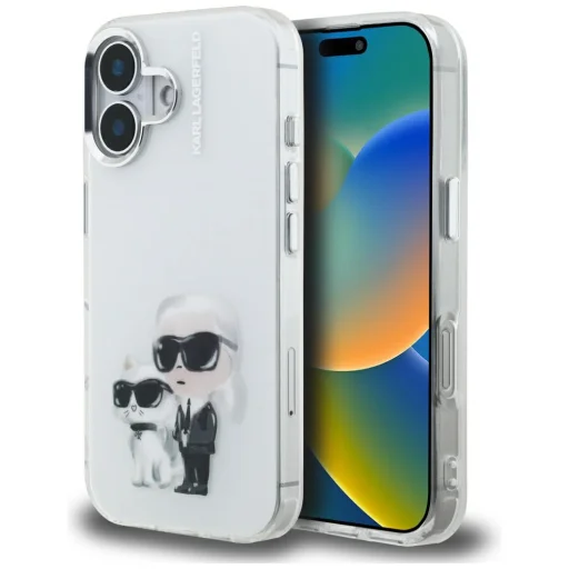 iPhone 16 Karl Lagerfeld IML Aquarelle Karl & Choupette & Logo fehér tok - 1