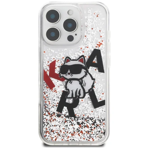 iPhone 16 Pro Karl Lagerfeld Liquid Glitter Choupette Logo átlátszó tok - 3
