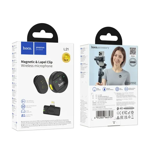 Wireless Mikrofon Hoco L21, Lightning, Fekete - 9