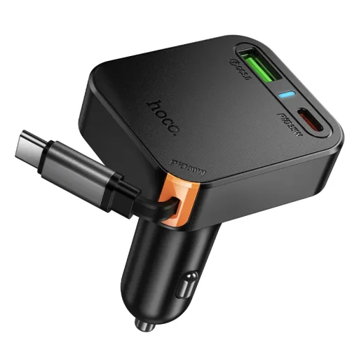 Autós töltő Hoco NZ18, 65W, 3A, 1 x USB-A - 1 x USB-C, USB-C kábellel, Fekete - 2