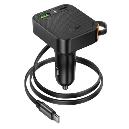 Autós töltő Hoco NZ18, 65W, 3A, 1 x USB-A - 1 x USB-C, USB-C kábellel, Fekete - 4