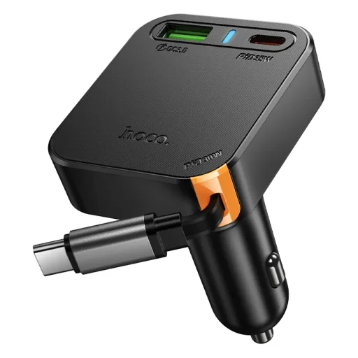 Autós töltő Hoco NZ18, 65W, 3A, 1 x USB-A - 1 x USB-C, USB-C kábellel, Fekete - 1