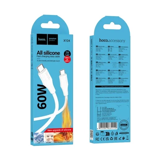 USB-C to USB-C kábel Hoco X124, 60W, 3A, 1m, Fehér - 5