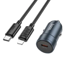 Autós töltő Hoco Z57, 30W, 3A, 1 x USB-C, Lightning kábellel, Szürke