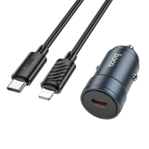 Autós töltő Hoco Z57, 30W, 3A, 1 x USB-C, Lightning kábellel, Szürke - 1
