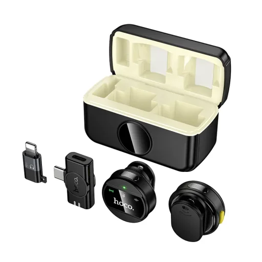 Hoco L22 vezeték nélküli mikrofon, USB-C / Lightning, 2 darabos, fekete - 2