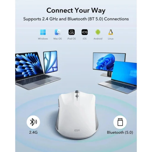 Vezeték nélküli egér ESR MagMouse, 800DPI - 4800DPI, BT / Wi-Fi, Fehér - 19