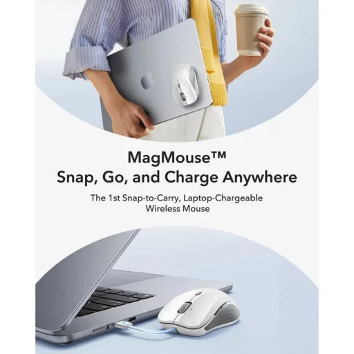 Vezeték nélküli egér ESR MagMouse, 800DPI - 4800DPI, BT / Wi-Fi, Fehér - 18