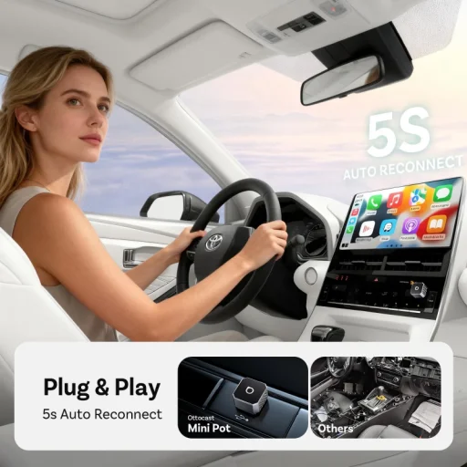 Wireless Carplay / Android Auto Adapter Ottocast Mini Cube Style C Apple iPhone / Android telefonokhoz, Fekete CP88-T3 - 6