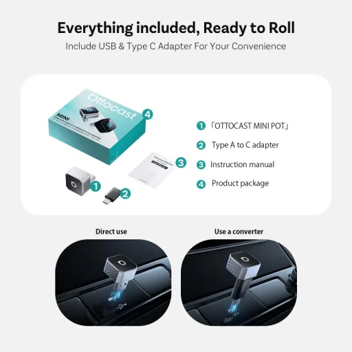 Wireless Carplay / Android Auto Adapter Ottocast Mini Cube Style C Apple iPhone / Android telefonokhoz, Fekete CP88-T3 - 8