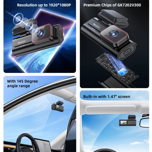 Yesido KM21 Autós Kamera, 1080P, Wi-Fi, 1.47 inch Kijelző - 3