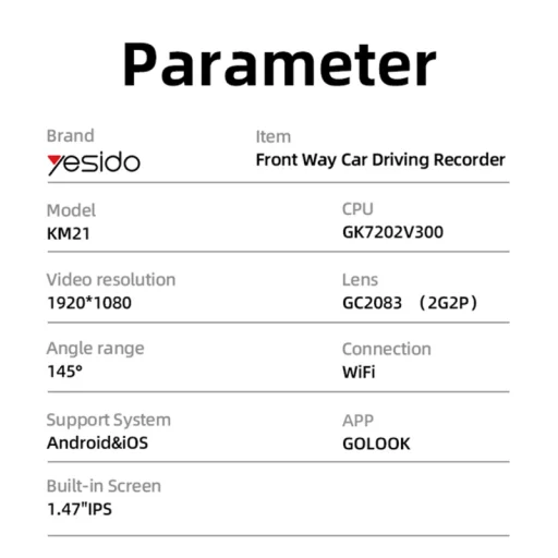 Yesido KM21 Autós Kamera, 1080P, Wi-Fi, 1.47 inch Kijelző - 5