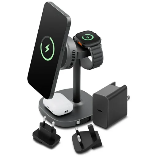 Energea MagArctic 4 az 1-ben Qi2 töltőállomás hűtéssel, kábellel és 65W töltővel pisztolyfém - 1