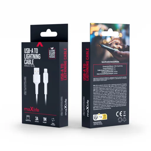 Maxlife MXUC-13 kábel USB-A - Lightning 1,0 m 3,0A fehér - 2