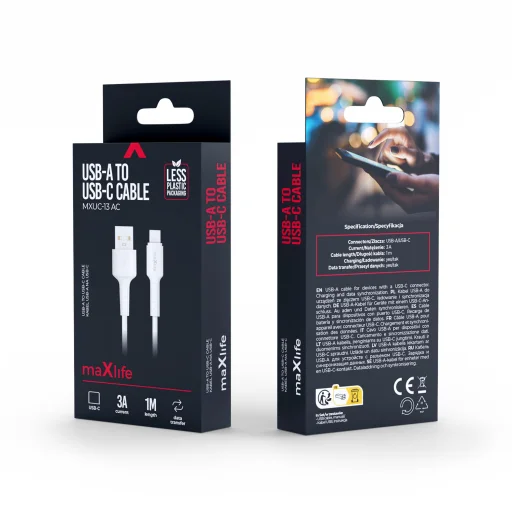 Maxlife MXUC-13 kábel USB-A - USB-C 1,0 m 3,0A fehér - 2