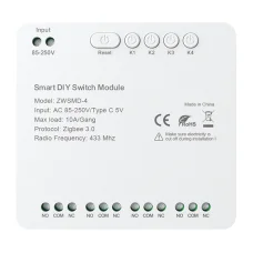 Avatto ZWSMMD-4-250V ZigBee Kapcsoló 4CH Feszültségmentes Érintkezővel