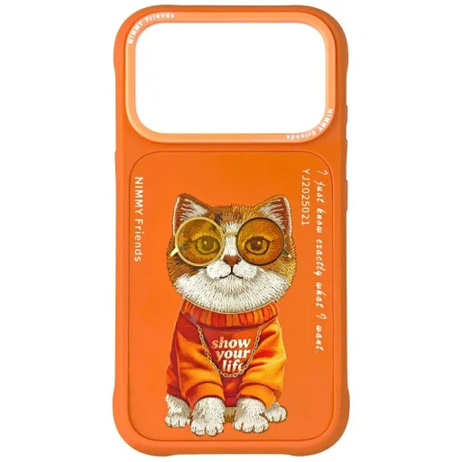 iPhone 17 Pro Max Cool Cat Nimmy Glasses tok narancssárga - 1