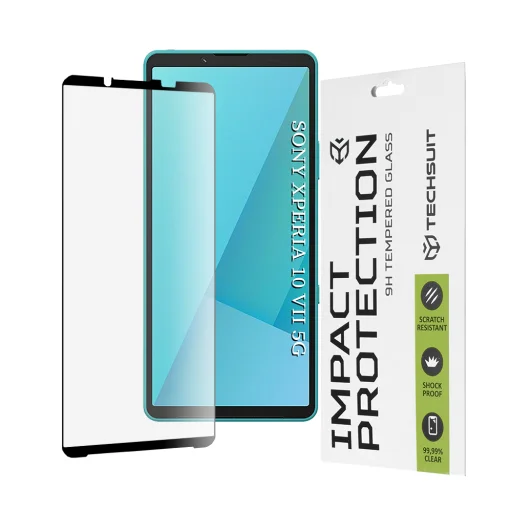 Sony Xperia 10 VII Fekete Techsuit 111D Teljes Fedezésű / Teljes Ragasztású Üveg üvegfólia - 1