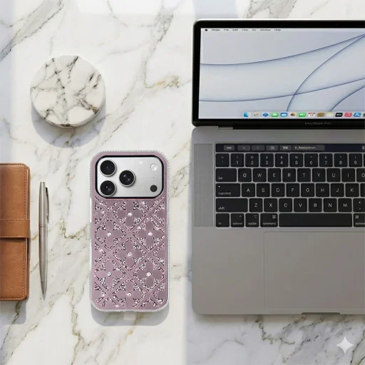 Flower fliptok iPhone 17 Pro rózsaszín tok - 6