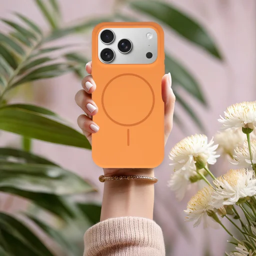 Magsafe Slim Silicone iPhone 17 Pro Max narancs tok - 5