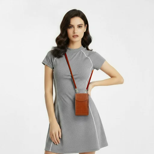 Telefonhoz készült kötött táska GCW12 barna - 6