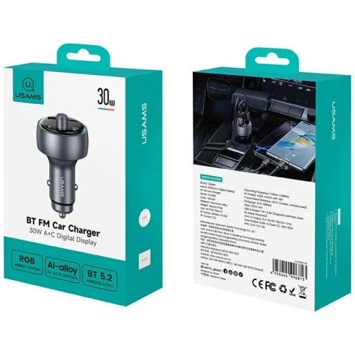 USAMS CC328 30W 1xUSB-A 1xUSB-C Bluetooth FM transmitter töltővel - 5