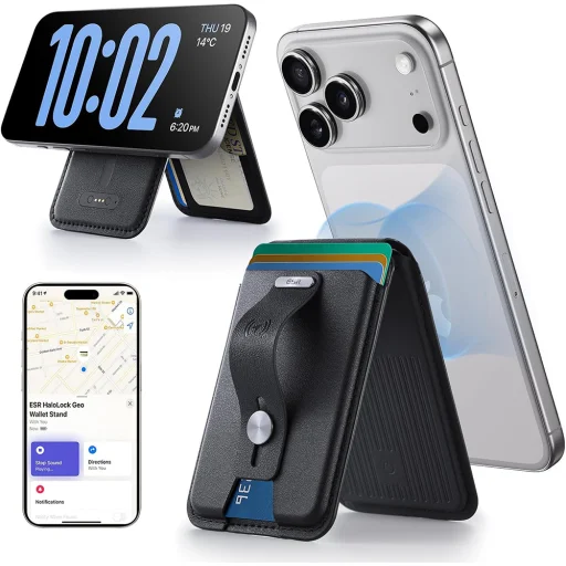 Geo HaloLock Wallet Stand (2K6090163) - MagSafe, Vegán bőr, Minden egyben zseb, 1-5 kártyát tart - Éjfekete ESR - 1