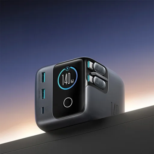 Joyroom Podix JR-TRD01 GaN 140W Asztali Töltő 5 Porttal és Két Automatikusan Visszahúzható Kábellel - Szürke - 10