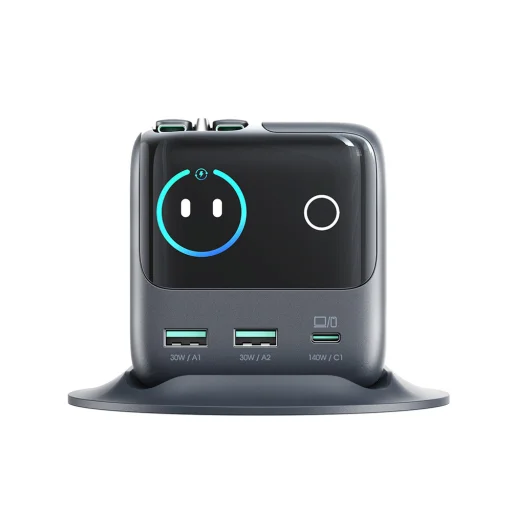 Joyroom Podix JR-TRD01 GaN 140W Asztali Töltő 5 Porttal és Két Automatikusan Visszahúzható Kábellel - Szürke - 2