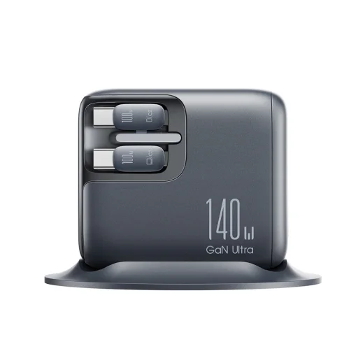 Joyroom Podix JR-TRD01 GaN 140W Asztali Töltő 5 Porttal és Két Automatikusan Visszahúzható Kábellel - Szürke - 3