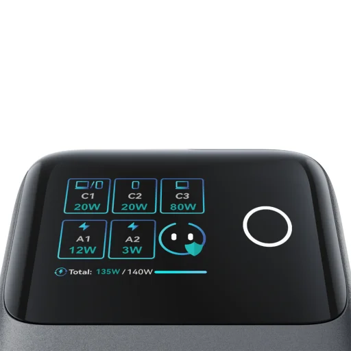 Joyroom Podix JR-TRD01 GaN 140W Asztali Töltő 5 Porttal és Két Automatikusan Visszahúzható Kábellel - Szürke - 4