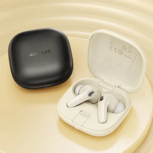 Wireless Earbuds (W4) Acefast - Fülbe helyezhető TWS, BT v5.4, ENC zajcsökkentés, beépített telefonállvánnyal, IPX4, 350mAh - Bézs - 2