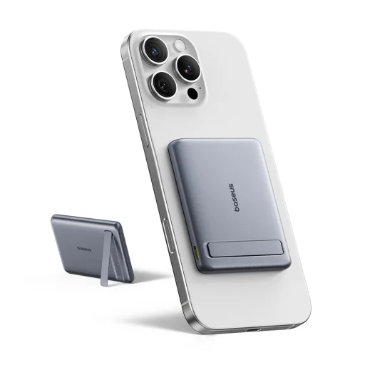 Powerbank Baseus PicoGo AM31 Qi2 5000mAh 20W ultrakeskeny kompatibilis MagSafe állványos fonott Baseus Simple USB-C 20cm kábel - szürke - 2