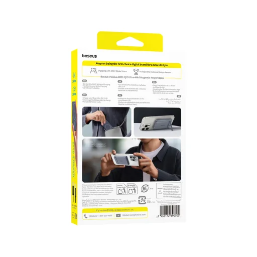 Powerbank Baseus PicoGo AM31 Qi2 5000mAh 20W ultrakeskeny kompatibilis MagSafe állványos fonott Baseus Simple USB-C 20cm kábel - szürke - 11