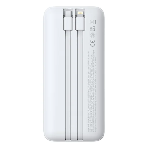 Baseus Lipow 20000mAh 22,5W Powerbank két beépített kábellel és egy Baseus Simple USB-A - USB-C 3A 20cm kábellel - fehér - 2
