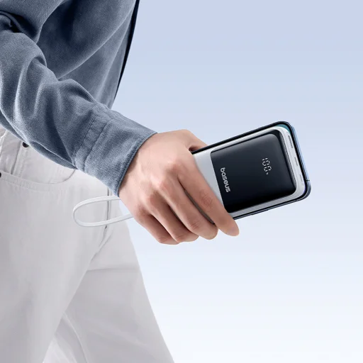 Baseus Lipow 20000mAh 22,5W Powerbank két beépített kábellel és egy Baseus Simple USB-A - USB-C 3A 20cm kábellel - fehér - 12