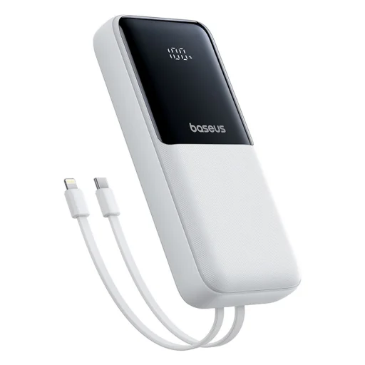 Baseus Lipow 20000mAh 22,5W Powerbank két beépített kábellel és egy Baseus Simple USB-A - USB-C 3A 20cm kábellel - fehér - 5