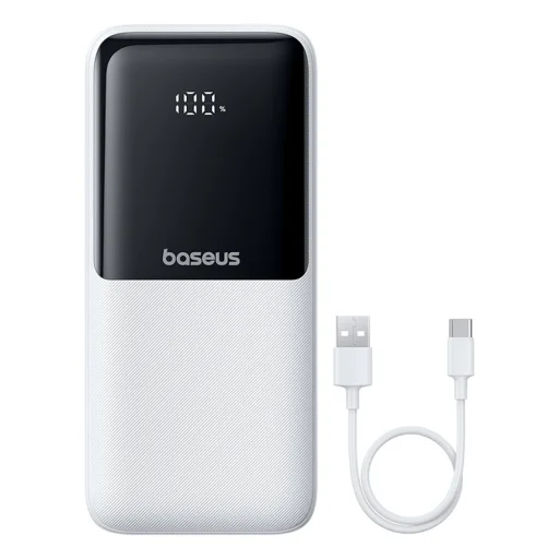 Baseus Lipow 20000mAh 22,5W Powerbank két beépített kábellel és egy Baseus Simple USB-A - USB-C 3A 20cm kábellel - fehér - 7