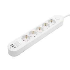 HOME NV5K3USBC hálózati elosztó, 3 m, H05VV-F 3G1,5 mm2 kábel, 5 védőérintkezős aljzat, USB töltőaljzat, max. 3680W, kétpólusú kapcsoló, beltéri kivitel