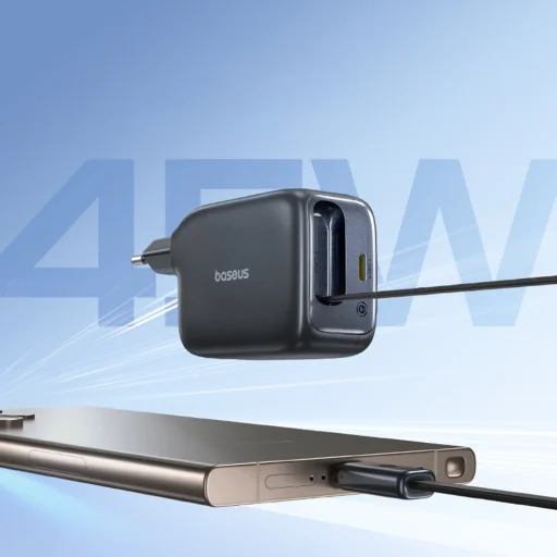 Baseus EnerCore CJ11 45W hálózati USB-C töltő adapter beépített visszahúzható USB-C kábellel - fekete - 7