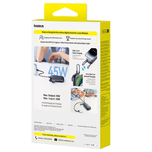 Baseus EnerFill FC21 Qpow 3 Ultra Powerbank 10000mAh 45W integrált kábel-szíjjal - fekete - 4