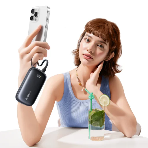 Baseus EnerFill FC21 Qpow 3 Ultra Powerbank 10000mAh 45W integrált kábel-szíjjal - fekete - 6