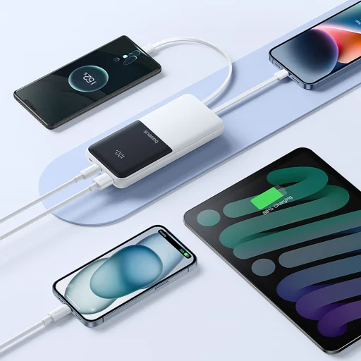 Baseus Lipow 10000mAh 22,5W Powerbank két beépített kábellel (Baseus Simple USB-A - USB-C 3A 20cm kábellel) - fehér - 10