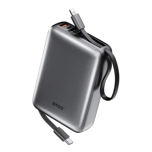 BWOO P73 power bank 22.5W 20000 mAh 2 beépített kábel 1 x USB-C 1 x Lightning fekete - 1