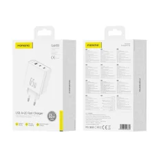 FONENG falitöltő Gan50-EU GaN PD 65W 2xUSB-C + 1xUSB QC3.0 Fehér