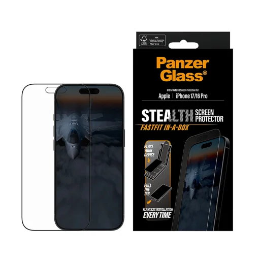 iPhone 17 / iPhone 16 Pro Fekete PanzerGlass® Ultra-Wide Fit Stealth kijelzővédő FASTFIT IN-A-BOX-szal üvegfólia - 2