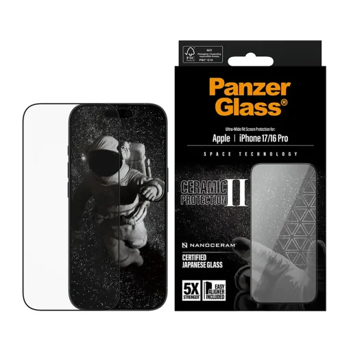 iPhone 17 / iPhone 16 Pro Fekete PanzerGlass® Ultra-Wide Fit Ceramic II Képernyővédő EasyAlignerrel üvegfólia - 4